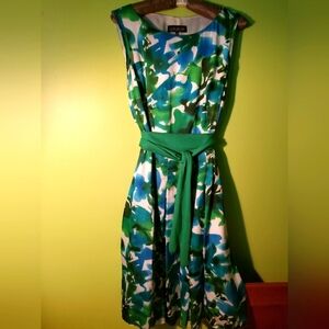 Floral Jones New York sleeveless midi statement dress belted bright green blue
